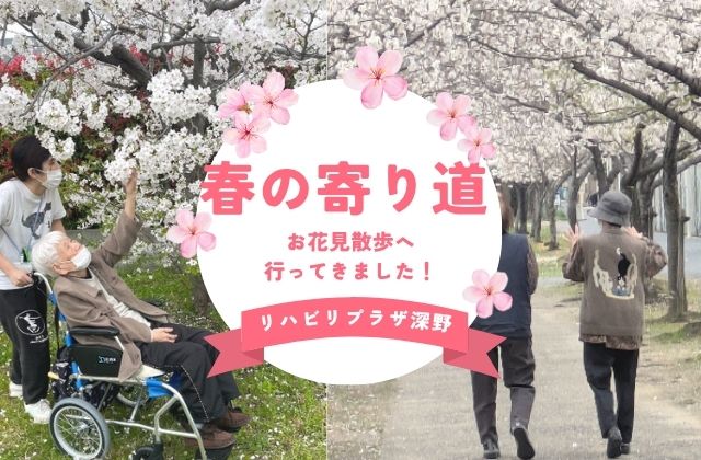 介護職　介護職募集中　介護　お花見　お花見散歩　散歩　介護福祉士　初任者研修　ご利用者　喜ぶ姿　大東市　大阪府大東市　深野　晴天　桜並木